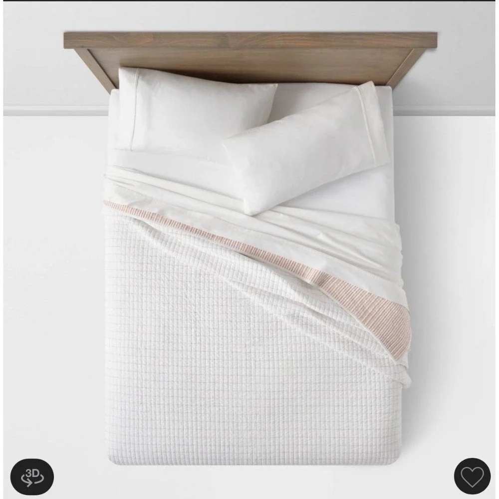 Threshold Reversible Cotton Stripe Quilt King Terracotta Orange White NWT